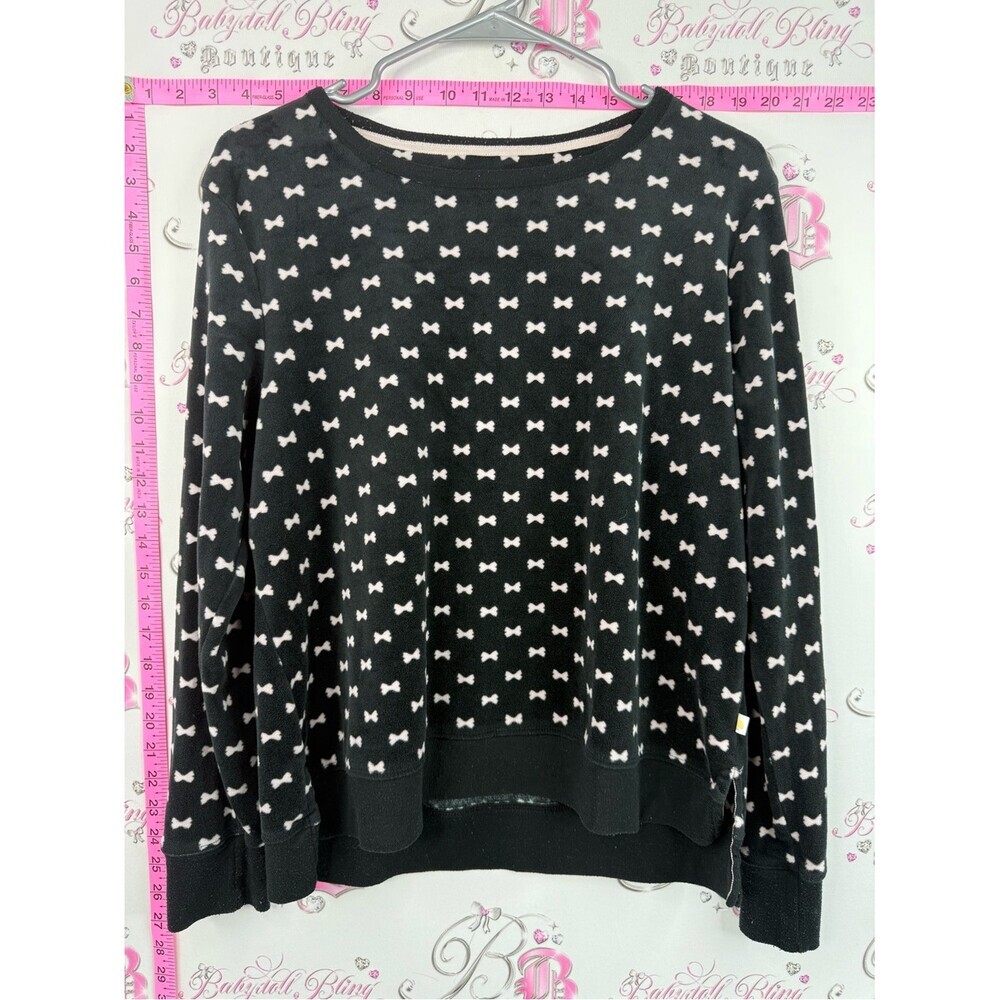 kate spade shirt fleece soft Black and White Bow-Print Long Sleeve Top